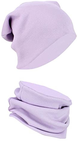 Alkato Unisex Beanie Mütze und Schal Set Uni, Farbe: Rippstoff Lila, Größe: Einheitsgröße