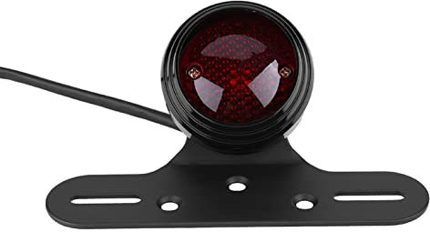 KIMISS stop led cafe racer + Fanale Posteriore Rotondo per Motocicletta Luce di Arresto di Arresto della Luce di Marcia con Porta Nero Argento per Chopper Bobber(Nero) Auto