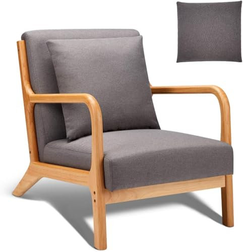 YODOLLA Sessel Akzentstühle Cocktailsessel für Wohnzimmer, loungesessel moderner Lesesessel mit Holzarmlehne Armchair Accent Chairs Dunkelgrau, 65x75x70 cm