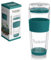Tupkee Double Wall Glass Tumbler - 14-Ounce, All Glass Reusable Insulated Tea/Coffee Mug & Lid, Hand Blown Glass Travel Mug - Cyan