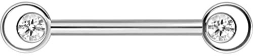 PIERCINGLINE Titan Barbell Nippelpiercing mit Gewinde RING + KRISTALL Silberfarben Piercing Stab Nippel Brust Intim Silberfarben