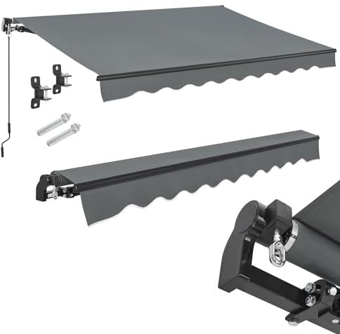 Juskys Gelenkarmmarkise 350 x 300 cm, UV40+ & wasserabweisend, mit Kurbel & Wandhalterung Länge + Winkel einstellbar, Markise für Terrasse & Balkon, Sonnenschutz Balkonmarkise Gelenkmarkise, Grau