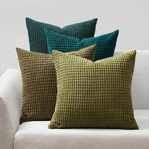 Topfinel Kissenbezug 45x45 Grün 4er Set Cord körnig Farbverlauf Kissenbezüge Kissenhülle Dekokissenbezug Sofakissen Couchkissen für Sofa Schlafzimmer Wohnzimmer Balkon Kinder flauschig