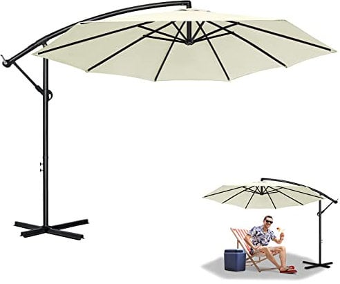 YRHome Sonnenschirm Ampelschirm Ø 350 cm mit Kurbel Gartenschirm Sonnenschutz UV50+ Neigbar Kurbelschirm Marktschirm Wasserdicht Wasserabweisende Bespannung Beige ohne LED