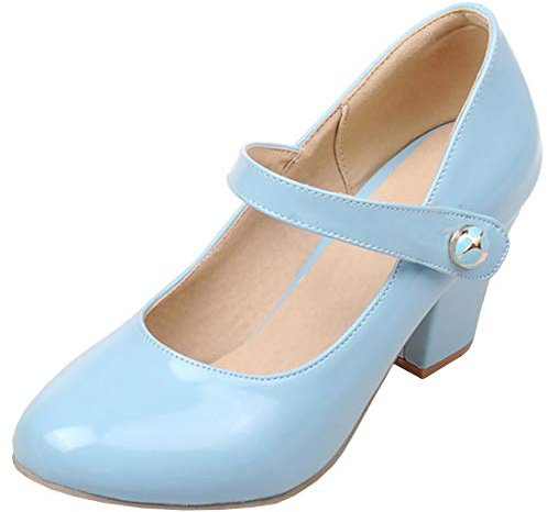 Etebella Damen Mary Jane High Heels Pumps mit Blockabsatz und Klettverschluss Rockabilly Lack Schuhe(Blau,39)