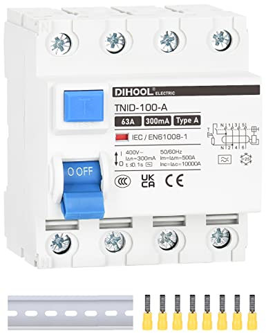 DIHOOL RCD Type A Disjoncteur de courant résiduel DIN Rail 4 pôles 63A 300mA