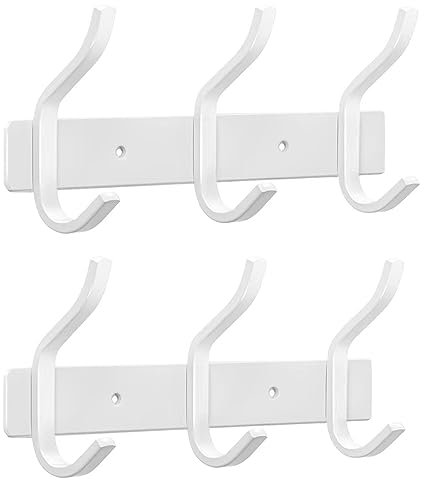 YUNISS Porte Manteau Mural, Portemantea en Acier Inoxydable, Porte Manteaux avec 3 Crochets pour Chambre, Salle de bain, Cuisine (Blanc, 3 Crochets, 2 Pièces)