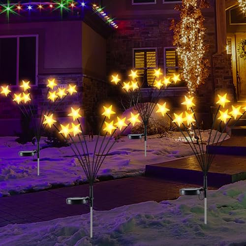 Solarlampen für Außen Garten 4 Stück 32 LED Solar-Gartenleuchten Sternlichter, Weihnachtsdekoration Wasserdichte Glühwürmchen Solarleuchten für Garten Gehwege Hof Terrasse Decor Landschaft Dekoratives