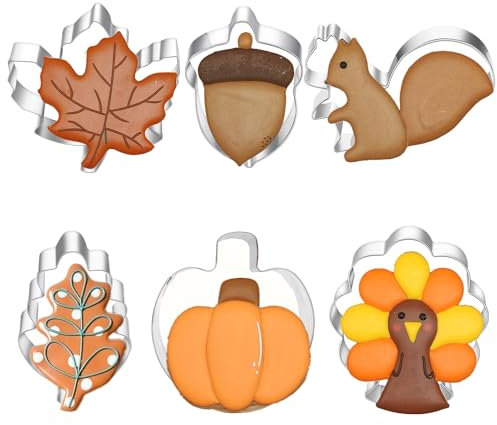 Lot de 6 emporte-pièces sur le thème de l'automne, formes de citrouille, feuilles d'érable, feuilles de chêne, dinde, écureuil et gland avec instructions de décoration (français non garanti)