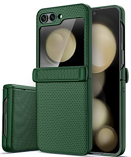 Vihibii for Samsung Galaxy Z Flip 5 Case with Back Screen Protector & Hinge Protection, Slim Fit Non-Slip Stylish Texture Shockproof Rugged Phone Protective Cover Case for Galaxy Z Flip 5 5G, Green