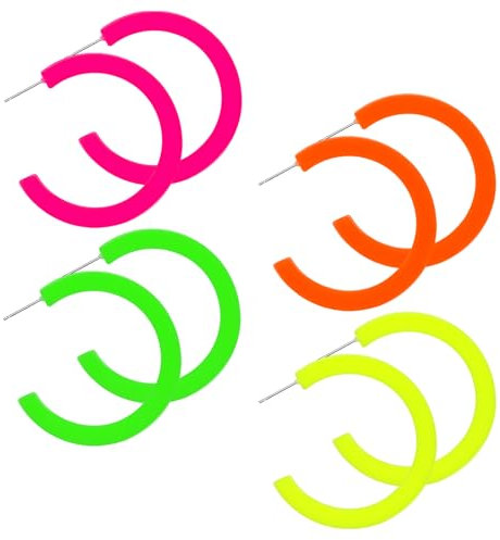 4 Paar Neon Creolen für Damen 80er Jahre Neon Ohrringe Vintage Tropfenohrringe für Halloween 80er-Jahre-Party Neon Schmuck Zubehör
