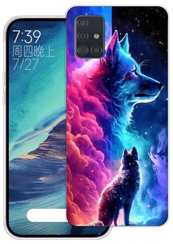 WUACYEAMING Hülle für Samsung Galaxy A51 4G,Aesthetic Motiv Weiche Silikon Muster TPU Bumper Stoßfest Schutzhülle Transparent Mädchen mit Cover HandyHülle case Pattern-(Wolf)