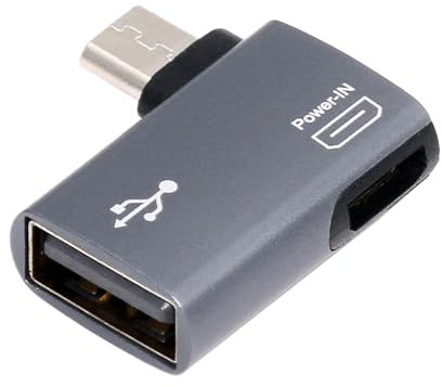 NFHK Micro USB 2.0 to Type-A Female OTG Host Adapter 90 Degree Right Angled with USB Power for Phone Tablet