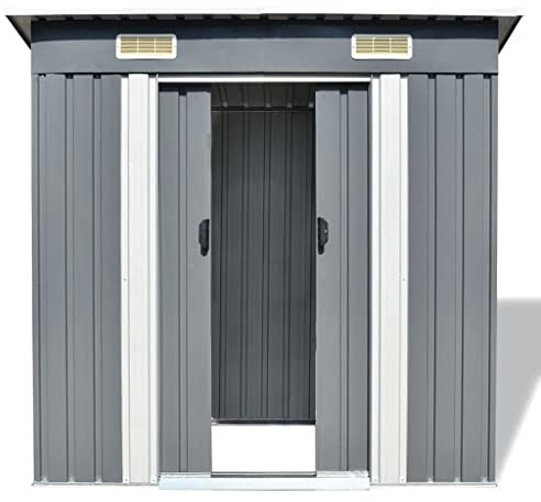 prissent Gartenhaus Metall 190x124x181 cm Geräteschuppen Gartenhütte FahrradunterstandGrau