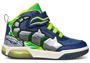 Geox J INEK Boy C Sneaker, Navy/Lime, 30 EU