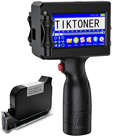 TIKTONER 127T1 Tragbarer Handdrucker Druckhöhe 2~12,7 mm Handheld Tintenstrahldrucker mit 4,3 Zoll HD Touchscreen, Handheld Inkjet Drucker für Datum Chargennummer QR Code Barcode Variable Text