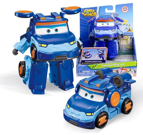 Super Wings Transformations-Flugzeug Supercharged Leo, ca. 12,7 cm große Spiel-Figur für Kinder, 3-in-1 Spielzeug-Flugzeug und Roboterfigur für 3+ Jahre Alten Jungen Mädchen, blau
