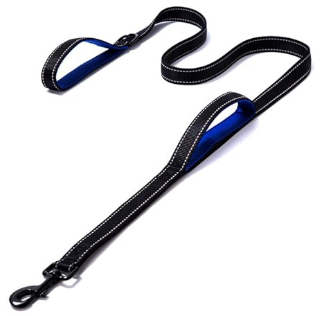 Eyeleaf Hundeleine,1,5m, reflektierend und stark, mit doppeltem Griff, gepolstert, strapazierfähig, Nylon, Hundeleine für Hunde, groß, mittel, schwarz