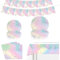 Iridescent Diamond birthday Party Supplies,include Plates, Napkin, Happy Birthday Banner，Tablecloth