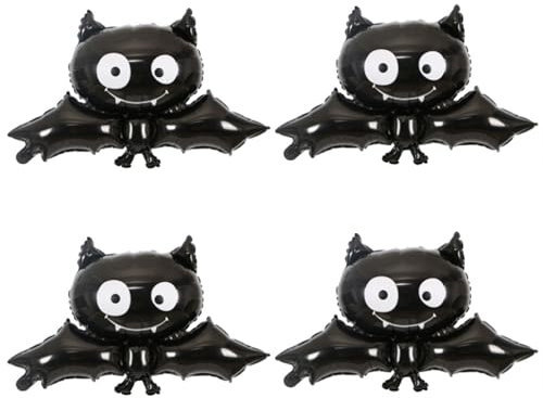 VIKY Halloween Deko Fledermaus Folienballon, 4 Stk 3D Fledermaus Luftballon Schwarz, Halloween Balloons Fledermaus Deko, Fledermäuse Ballon für Geburtstag, Karneval, Weihnachte, Halloween Dekoration
