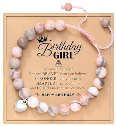 BIRLOZA Rosa Naturstein Armband Schmuckkarte Geburtstagsgeschenke für Mädchen Geschenkideen zum Mädchengeburtstag für Tochter Geschenke für beste Freunde