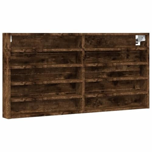 vidaXL Vitrinenschrank, Sammlervitrine 10 Ablagen, Hängevitrine Wandregal für Wohnzimmer, Glasvitrine Wandvitrine Hängeregal, Räuchereiche Holzwerkstoff