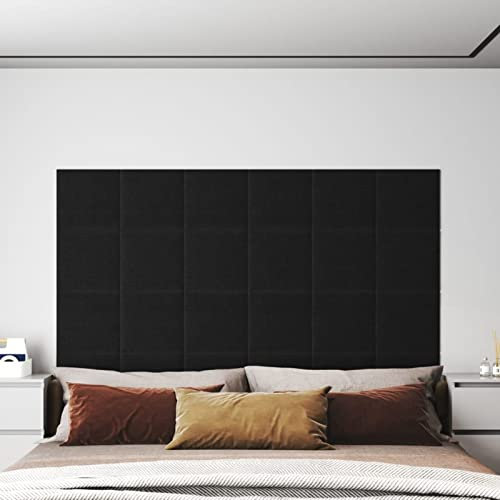 qohoio Panneaux muraux 12 pcs Noir 30x30 cm Tissu 1,08 m² Panneau Mural Decoratif,Plaque PVC,Revetement Mural