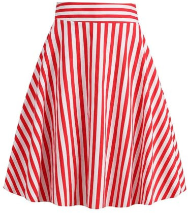 Rockabilly Rock Damen Gestreift Karneval ,Kostüm Popcorn Kostüm Freizeit Rock Mode Knielang Rockabilly Hohe Taille Swing A Linie Röcke