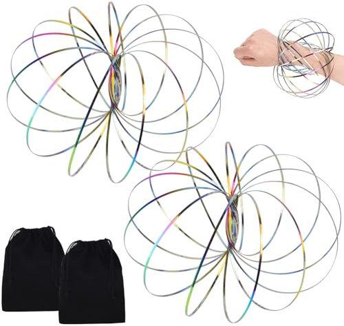 Demarsen 2 Stück Durchflussringe Spielzeug,Bunt Geometrischer Flow Armband 3D Arm Edelstahl Spirale Edelstahl Multisensorisch Pädagogisch Interaktiv für Antistress Tägliche Freizeit Spiel