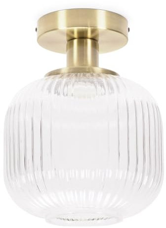 ValueLights | Gold Flush Ceiling Light Fitting with Ribbed Clear Glass Shade | Pendant Lights, Home Décor & Improvement Essential