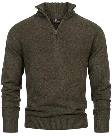Indicode Herren INLokant Strickpullover mit Stehkragen | Feinstrick-Pulli für Männer Army, M