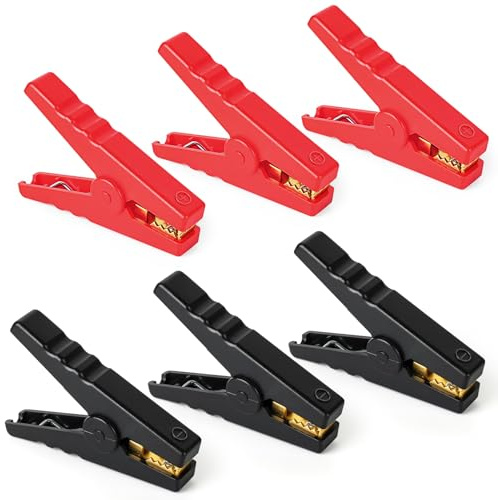 Nadisean 6Pcs 100A Jump Lead Clamps, Heavy Duty Pure Copper Crocodile Clamps, Insulative Car Battery Alligator Clips, Car Booster Cable Crocodile Clips Battery Clamps for Car Auto (96mm, Red + Black)