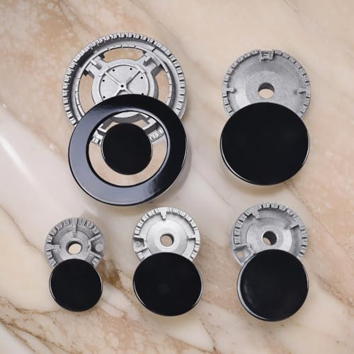 Set di cappucci per fornelli a gas, set di cappello, manici per stufa, include sei cappe essenziali e cinque bruciatori efficienti (piatti)