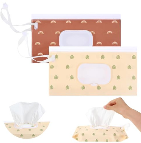 2 Pcs Wet Wipe Bag, Extra Large 10 x 6 Wet Wipe Dispenser Refillable Wipes Dispenser Reusable Wet Wipe Pouch Portable Wipe Holders Travel Container Wipes Bag Water-Proof Wet Wipe Cases, Style 3