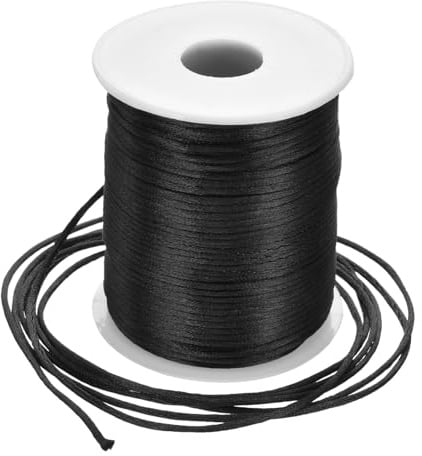 Rebower Cordino Satinato In Nylon 2mm 100m Filo In Nylon Per Braccialetti Filo Intrecciato [Per Creazione Gioielli Collana Nodo Cinese Artigianato] - Nero