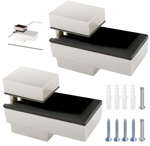 Lyeteung 2 Stücke 3-20 mm Verstellbare Glasregalhalterung, Zinklegierung Glas Regalhalterung, Glasklemme Wandhalterung Schwebende Regalhalterung, für Dicke Glas und Holz Regal, Gebürstet Silber
