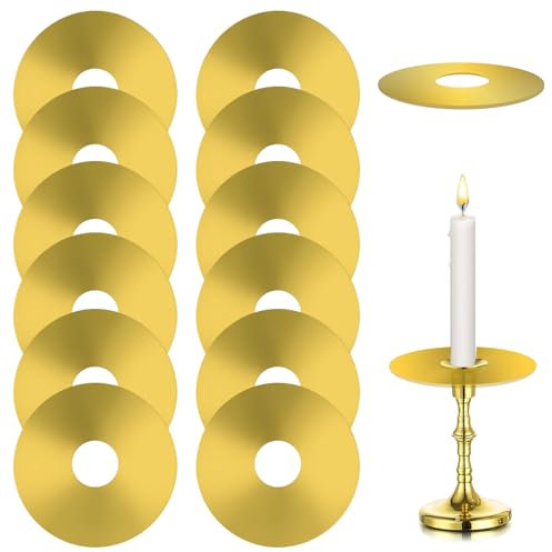 Ovaletta 12 Stück Gold Kerzen Tropfenfänger, Tropfenfänger für Kerzen, Kerzen Tropfschutz für Stabkerzenhalter, Dekorative Kerzen Kommunion für Hochzeit Wohnzimmer, Weihnachten Kerzenständer (22x70mm)