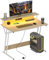 HOMCOM Mesa Gaming con Luces LED 100x60 cm Escritorio Gaming Mesa Gamer con Tomas de Corriente Soporte para Monitor Estantes y Control Remoto para Oficina Estudio Natural