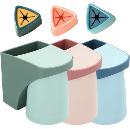 Wisebom 3 Stücke Zahnbürstenhalter Becher Magnetisch, Zahnputzbecherhalter Ohne Bohren mit 3 Stück Selbstklebender Geschirrtuchhalter Handtuchhalter ohne Bohren für Küche Bad Haushalt (Blau+Grün+Rot)