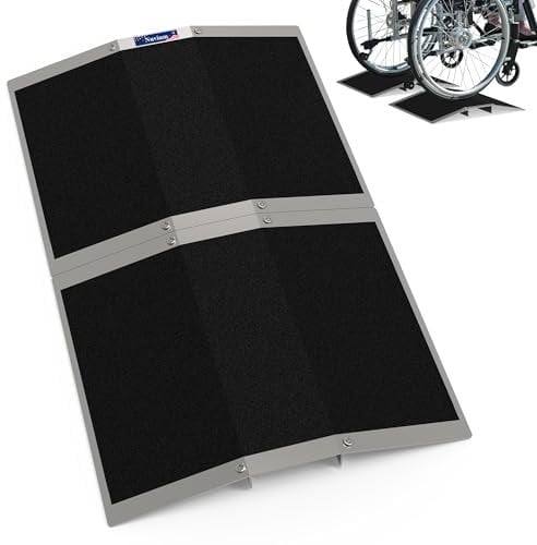 XARILK Stabile Alu-Schwellenrampe 300kg - 60cm Breite, rutschfest & vielseitig Schwellenbrücke Rollstuhl Rampe - Barrierefrei für Rollstuhl, Rollator & Rasenmäher(30 cm*2)
