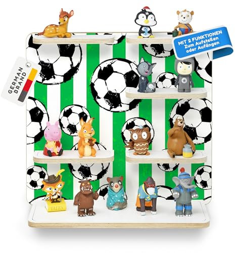 stadtecken Holzregal für Musikbox – Passend für Toniebox & ca. 35 Tonies | Perfekte Aufbewahrung fürs Kinderzimmer | Zum Aufhängen | Erweiterbar (Fußball ohne Musikbox)