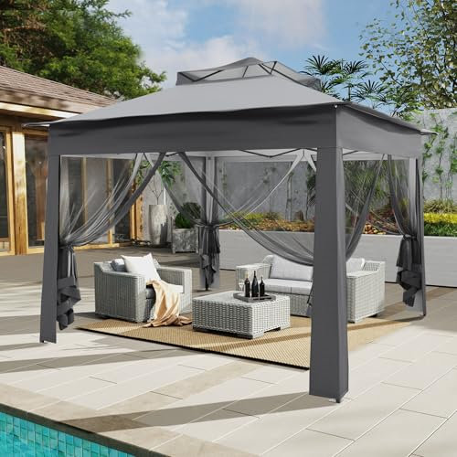 ZealWe Pavillon 3x3 Faltpavillon Wasserdicht Stabil Winterfest Gartenpavillon, Partyzelt mit Moskitonetz Doppeldach Sandsäcke, Faltbar Gartenzelt für Garten, Camping, Fest und Outdoor-Events