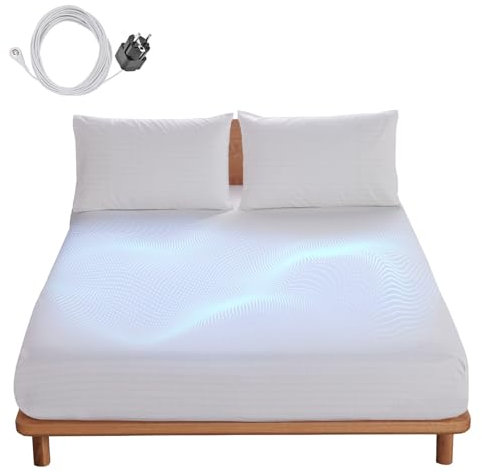 panthem Erdung Spannbettlaken 180x200 cm ​Weiß, 38 cm Tiefe Tasche Grounding Bed Sheet Erdungsbettlaken Erdung Bettlaken für Besseren Schlaf und Hilfe bei Angstzuständen, Baumwolle und Silberfaser