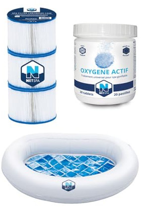 NetSpa Pflegeset, aufblasbar, 3 Filterkartuschen + 20 Aktivsauerstofftabletten + Kopfstütze/Getränkehalter