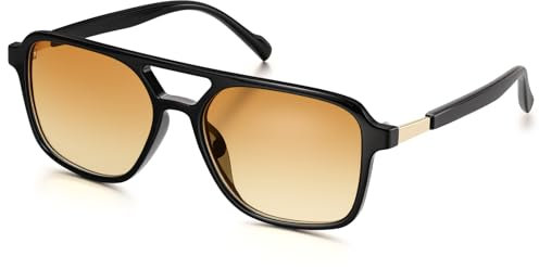 J.Fée Retro Sonnenbrille Damen Groß, Elegant Retro Sonnenbrille Gelbe Gläser Sunglasses Woman Vintage Sonnenbrillen UV400 Schutz, Orange Gläser, 1 Paar