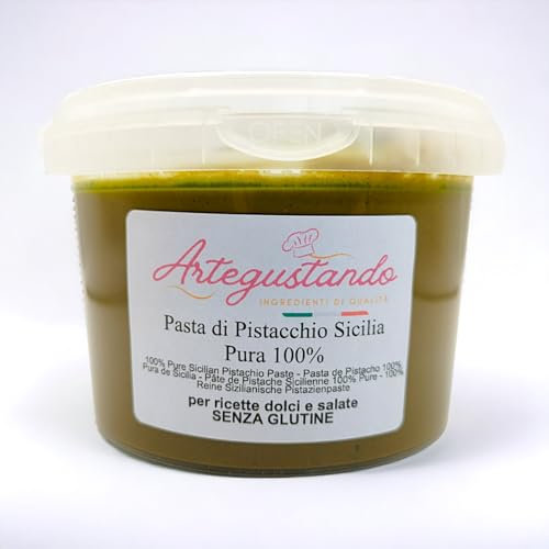 Artegustando-Pasta di Pistacchio Pura 100% Sicilia - Senza Glutine, Artigianale - Per Dolci, Gelati, Creme - Formati 250g, 500g, 1kg, 3kg - Made in Italy (500g)