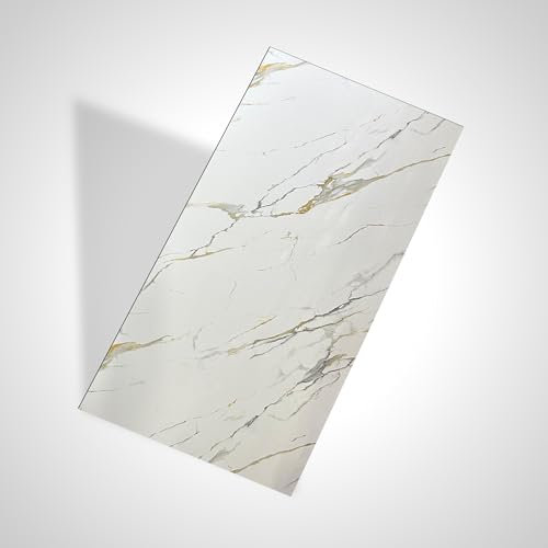 PVC Wandpaneel – 60x120 cm, Wasserfest, UV-beständig, B1-zertifiziert – Glänzende Wandverkleidung für Küche, Bad, Büro & Gewerbe (Carrara Gold)