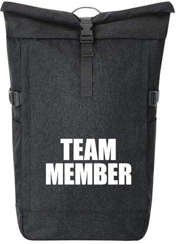 Huuraa Kurierrucksack Team Member Schriftzug 30-44 Liter Black Melange Fairtrade Rolltop Rucksack Geschenkidee
