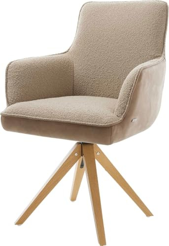 Esszimmerstuhl Heira-Flex mit Armlehnen Holzgestell kantig Natur Materialmix Schlamm 180° drehbar Taschenfederkern