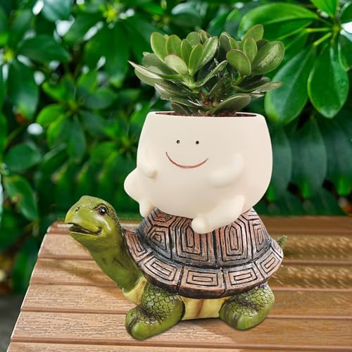 Ferakum Blumentöpfe mit Smiley-Gesicht Gartendeko Frühling Statue, Lustige Gartendeko für Wetterfest für Drinnen und Draußen, Harz Statue Bauernhof Balkon Miniteich Teich Wohnzimmer Office Deko (B)
